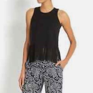 TIMO WEILAND CREW NECK FRINGE SLEEVELESS BLACK TOP